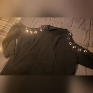 Large black womens large cold shoulder sweatshirt with silver grommets